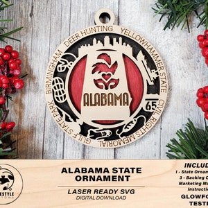 Alabama State Ornament - SVG File Download - Sized for Glowforge - Laser Ready Digital Files