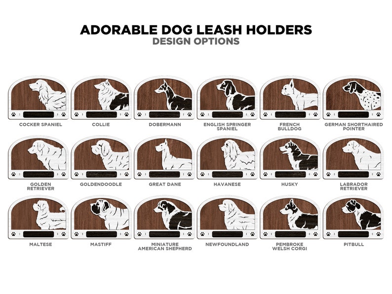 Adorable Dog Leash Holders Pack 1 50 Breeds included SVG, PDF,AI file types Glowforge and Lightburn Tested 画像 7