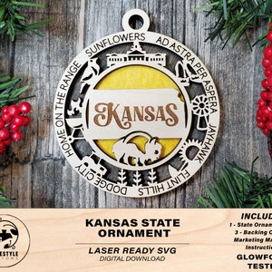 Kansas State Ornament - SVG File Download - Sized for Glowforge - Laser Ready Digital Files