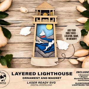 Layered Light House - Ornament and Magnet - SVG, PDF, AI File Download - Works with all Laser Types