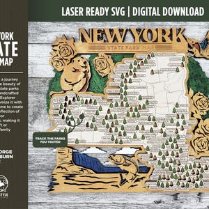 La carte du parc de l'État de New York - Options personnalisées et non personnalisables - SVG, téléchargement de fichier PDF - Testé en Lightburn et Glowforge
