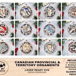 Canadian Provincial Ornament Bundle - 14 Unique designs for each province, Territory & Country - SVG File Download - Sized for Glowforge