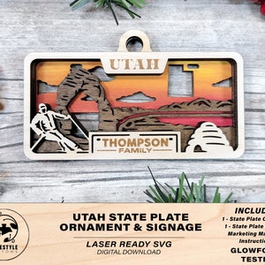 Utah State Plate Ornament and Signage - SVG File Download - Sized for Glowforge - Laser Ready Digital Files