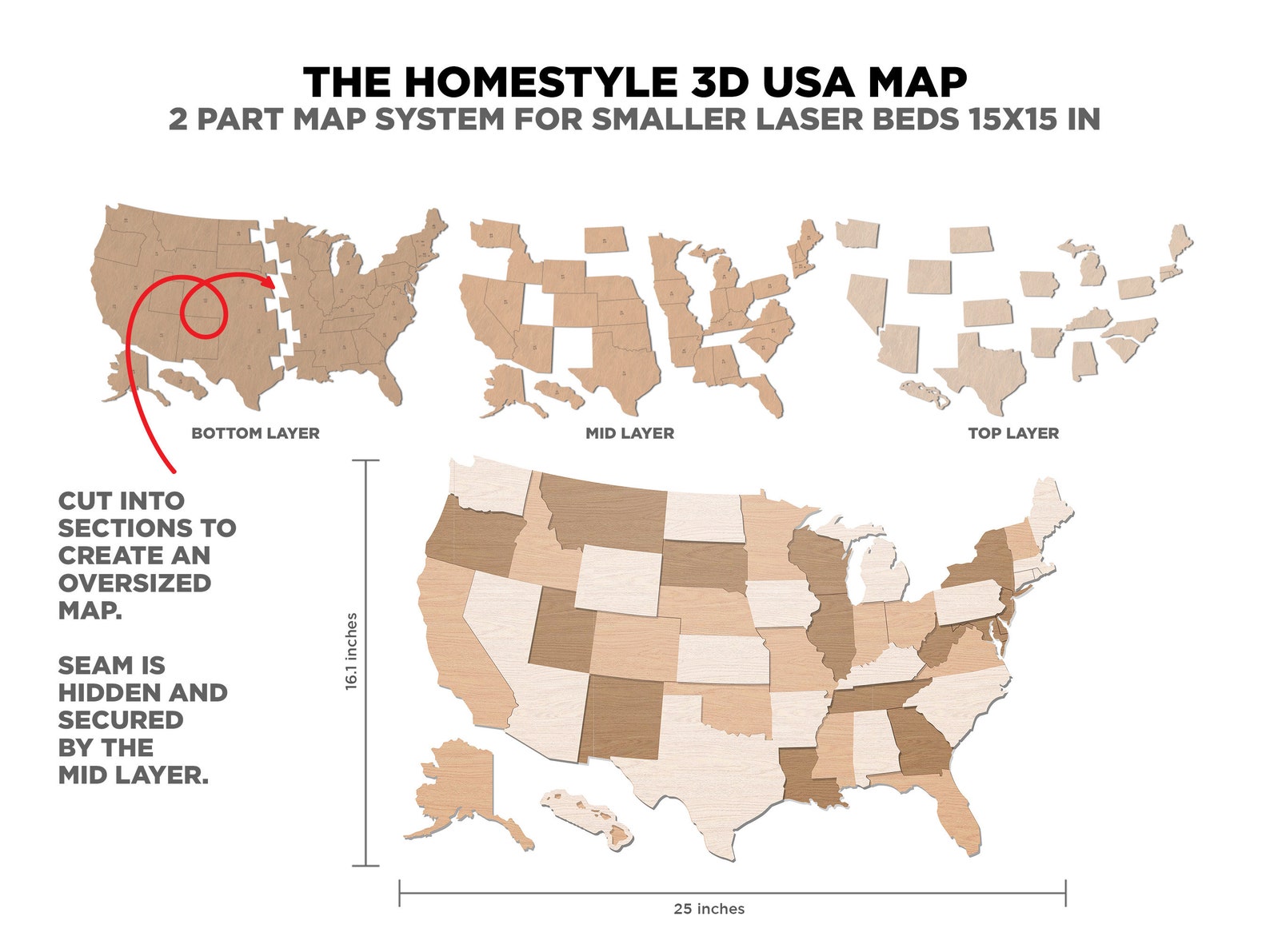 The Homestyle 3D USA Map - 3 Engrave, 7 Sizes With 2 Oversize Options ...