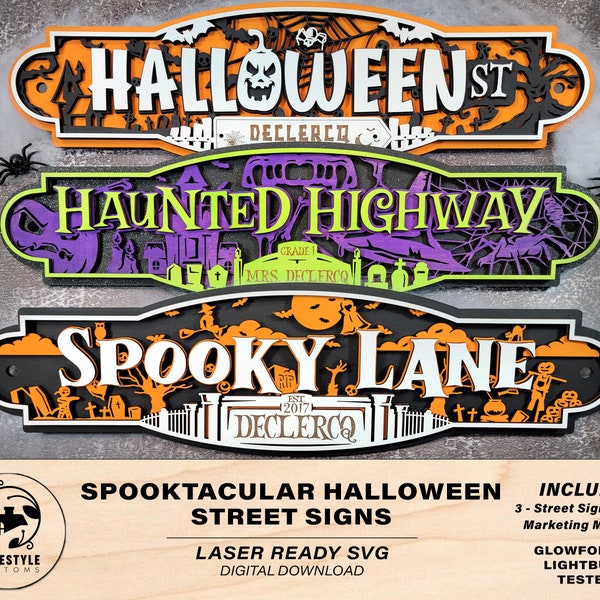 Spooktacular Halloween Street Signs - 3 Street Signs Designs Included - SVG File Download - Sized & Tested in Glowforge