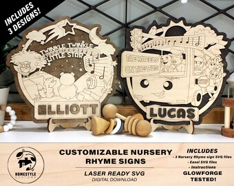Nursery Rhyme Signs - Customizable - SVG File Download - Sized for Glowforge