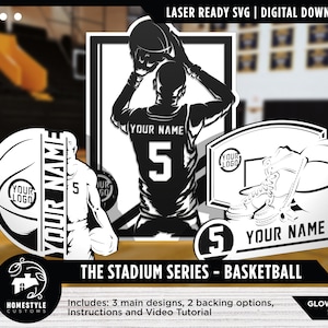 Stadium Series Basketball Signage - 3 Designs Included and two backing options - SVG File Download - Sized for Glowforge