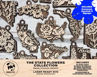 The State Flower Collection - All States Included - Ornaments, Keychains & Signage - SVG, PDF, AI File types - Works With All Lasers