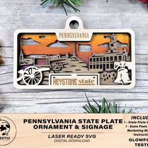 Pennsylvania State Plate Ornament and Signage - SVG File Download - Sized for Glowforge - Laser Ready Digital Files