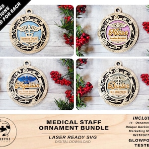 Medical Staff Ornament Bundle - 14 Unique designs - SVG, PDF, AI File Download - Sized for Glowforge