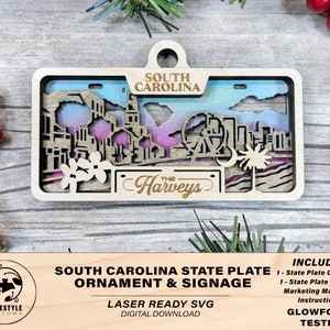South Carolina State Plate Ornament and Signage - SVG File Download - Sized for Glowforge - Laser Ready Digital Files