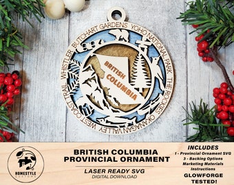 British Columbia Provincial Ornament - Canada - SVG File Download - Sized for Glowforge - Laser Ready Digital Files