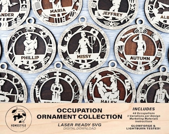 The Occupational Ornaments - 44 occupations in 3 Styles and Male and Female - SVG, PDF, AI File Download - Works on all Lasers