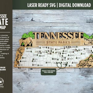 The Tennessee State Park Karte - Benutzerdefinierte und nicht anpassbare Optionen - SVG, PDF-Datei-Download - Getestet in Lightburn und Glowforge & Xtool