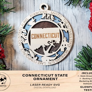 Connecticut State Ornament - SVG File Download - Sized for Glowforge - Laser Ready Digital Files