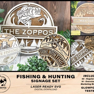 Fishing and Hunting Signage - 70 Regular and Oversize options Included - SVG File Download - Sized & Tested in Glowforge