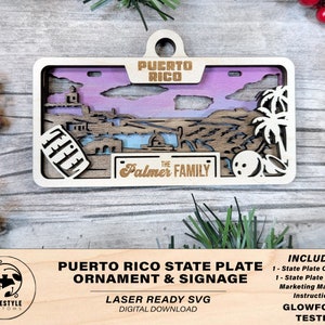 Puerto Rico State Plate Ornament and Signage - SVG File Download - Sized for Glowforge - Laser Ready Digital Files