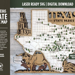 La carte du parc d'État du Texas - Options personnalisées et non personnalisables - SVG, téléchargement de fichier PDF - Testé en Lightburn et Glowforge