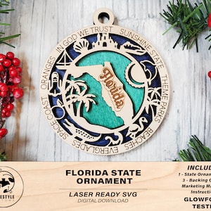 Florida State Ornament - SVG-bestand downloaden - formaat voor Glowforge - Laser Ready digitale bestanden