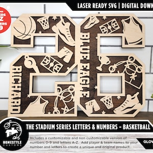 Stadium Series Letters and Numbers - Basketball - Customizable and Non Customizable options included - Tested on Glowforge & Lightburn