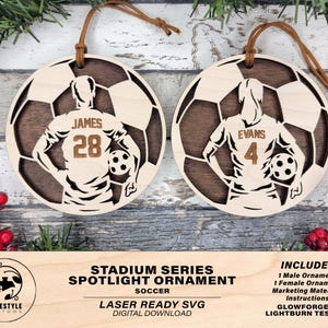 Stadium Series Spotlight Ornaments - Soccer Male and Female Options - SVG, PDF, AI File Download - Works with all Laser Types