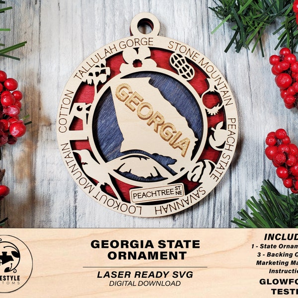 Georgia State Ornament - SVG File Download - Sized for Glowforge - Laser Ready Digital Files