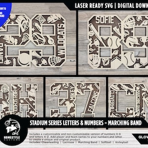 Stadium Series Letters and Numbers Expansion Bundle - Customizable and Non Customizable options  - Tested on Glowforge, Xtool & Lightburn