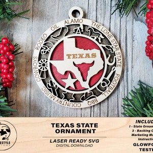 Texas State Ornament - SVG-bestand downloaden - formaat voor Glowforge - Laser Ready digitale bestanden
