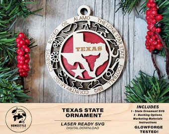 Texas State Ornament - SVG File Download - Sized for Glowforge - Laser Ready Digital Files