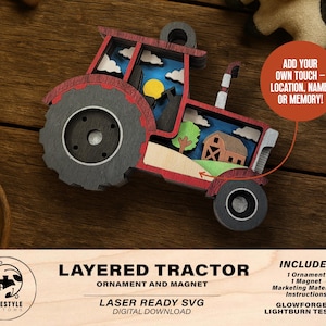 Layered Tractor - Ornament and Magnet - SVG, PDF, AI File Download - Works with all Laser Types