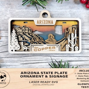 Arizona State Plate Ornament and Signage - SVG File Download - Sized for Glowforge - Laser Ready Digital Files