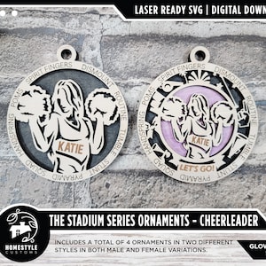 Cheerleading - Stadium Series Ornaments - 2 Unique designs - SVG, PDF, AI File Download - Sized for Glowforge