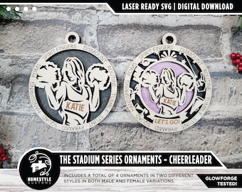 Cheerleading - Ornamentos da série Stadium - 2 designs exclusivos - SVG, PDF, AI File Download - Dimensionado para Glowforge