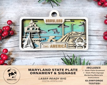 Maryland State Plate Ornament and Signage - SVG File Download - Sized for Glowforge - Laser Ready Digital Files