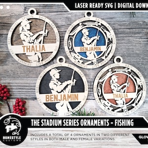Fishing - Stadium Series Ornaments - 4 Unique designs - SVG, PDF, AI File Download - Sized for Glowforge