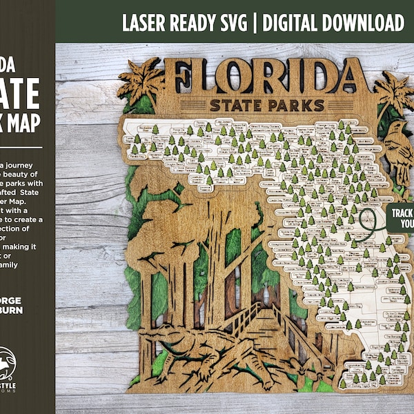 The Florida State Park Map - Custom and Non Customizable Options - SVG, PDF File Download - Tested in Lightburn and Glowforge