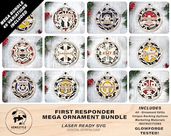 First Responder Mega Ornament Bundle - 40 Unique designs - SVG, PDF, AI File Download - Sized for Glowforge