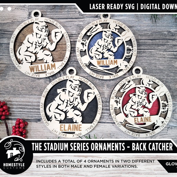 Back Catcher - Stadion Serie Ornamente - 4 Einzigartige Designs - SVG, PDF, AI Datei Download - Größe für Glowforge