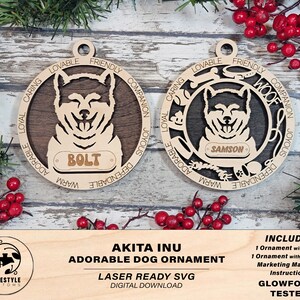 Akita Inu - Adorable Dog Ornaments - 2 Ornaments included - SVG, PDF, AI File Download - Sized for Glowforge