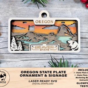 Oregon State Plate Ornament and Signage - SVG File Download - Sized for Glowforge - Laser Ready Digital Files