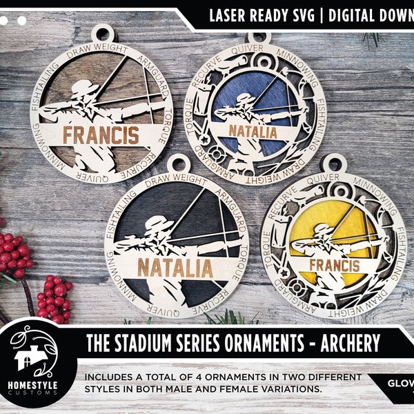 Archery - Stadium Series Ornaments - 4 Unique designs - SVG, PDF, AI File Download - Sized for Glowforge