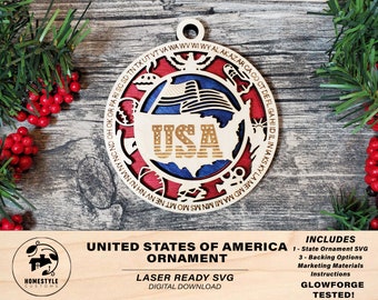 United States Ornament - USA - SVG File Download - Sized for Glowforge - Laser Ready Digital Files