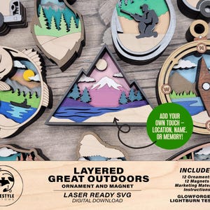 Layered Great Outdoors Bundle - Ornaments and Magnets - SVG, PDF, AI File Download - Works with all Laser Types