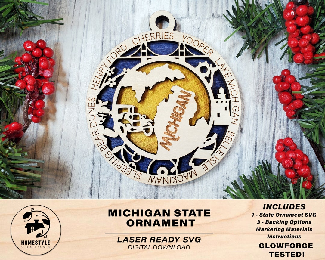 Michigan State Ornament - SVG File Download - Sized for Glowforge ...