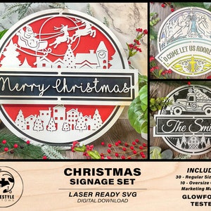 Christmas Signage Set - 40 Regular and Oversize options Included - SVG File Download - Sized & Tested in Glowforge