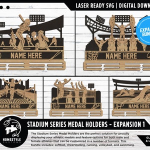 Stadium Series Medal Holders Expansion 1 - 5 Sports Included - Male and Female Versions - SVG, PDF, AI Files - Glowforge & Lightburn Tested
