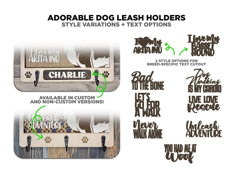 Adorable Dog Leash Holders Pack 1 50 Breeds included SVG, PDF,AI file types Glowforge and Lightburn Tested zdjęcie 9