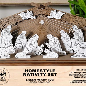 Homestyle Nativity Set - Includes 12 Characters - SVG, PDF, AI File Download - Works with all Lasers