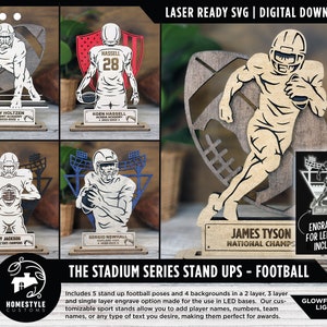 Stadium Series Stand Ups - Football - 5 poses in 2 cut formats and 1 engrave option included - Tested on Glowforge & Lightburn