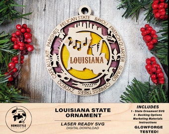 Louisiana State Ornament - SVG File Download - Sized for Glowforge - Laser Ready Digital Files